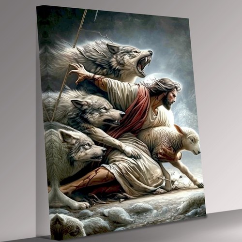 Jesus protecting the lamb from - the,