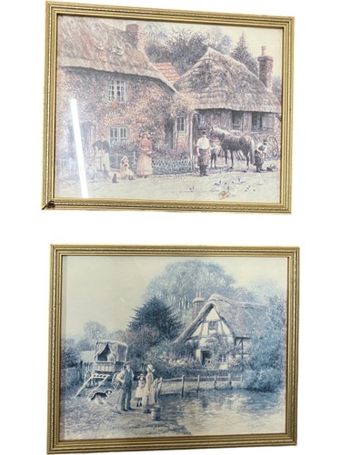 Framed country cottage art - cottage,