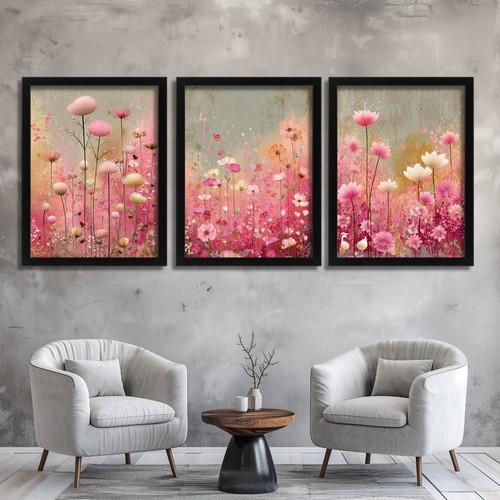 Pink floral wall art - set, of