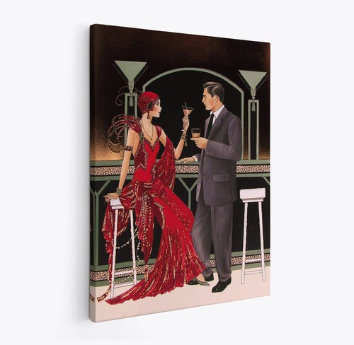 Art deco couple - couple, drinking
