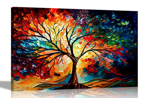 Colourful tree life canvas - colourful,