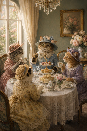 Cats hosting fancy afternoon - a,