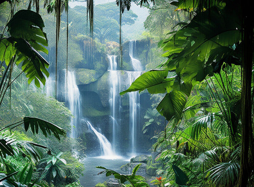 Woodland waterfall canvas - waterfall,