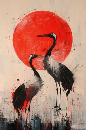 Japanese crane birds canvas - japanese,