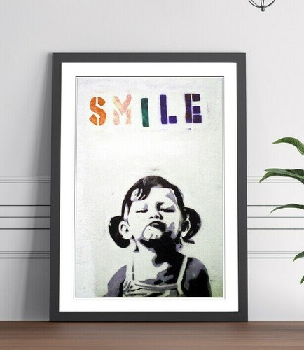 Banksy smile kid art - art, framed