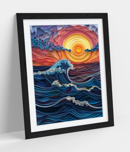 Paper quilling sunset sea - sunset, at