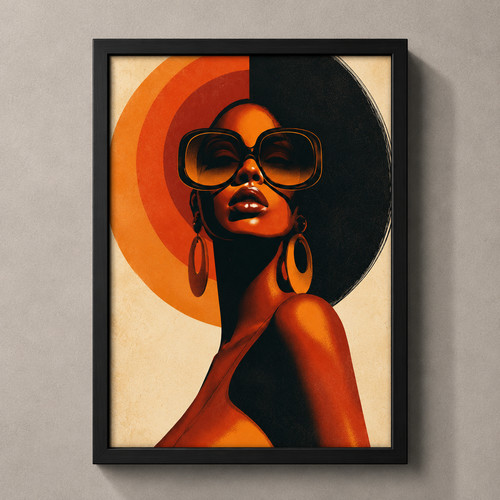 Retro 70s woman print - retro, orange
