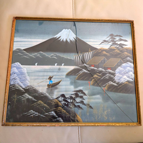 Framed silk landscape print - framed,