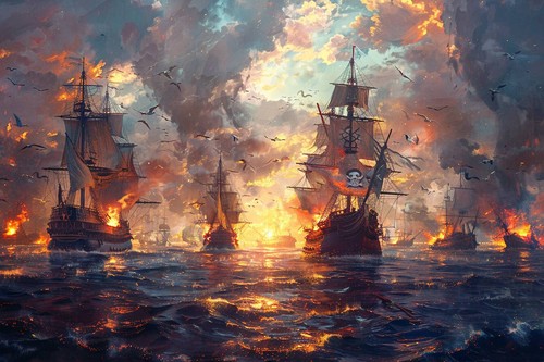 Pirate ship seascape - ship,